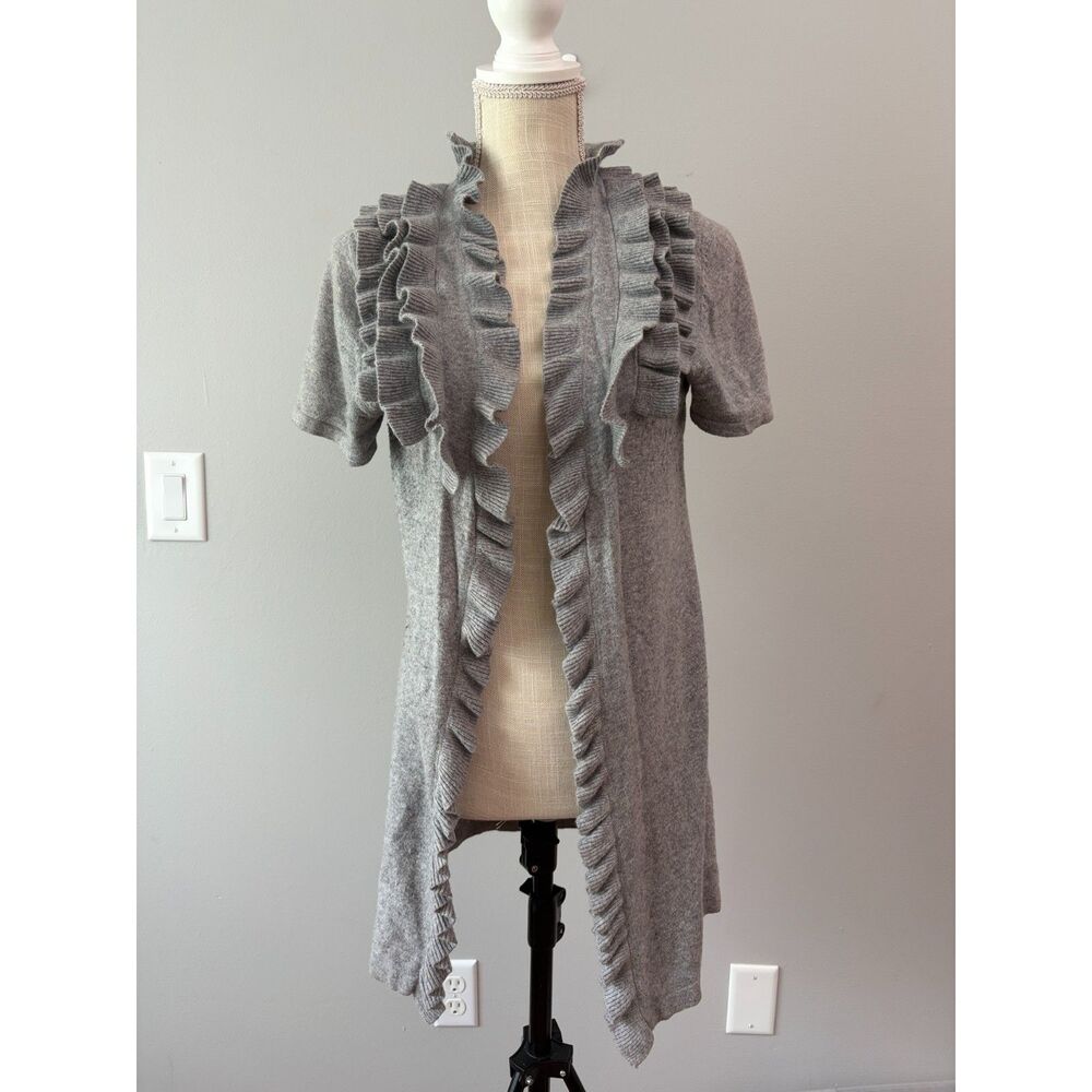 Marks & Spencer Grey Angora Blend Ruffle Short Sleeve Cardigan Duster Size Med